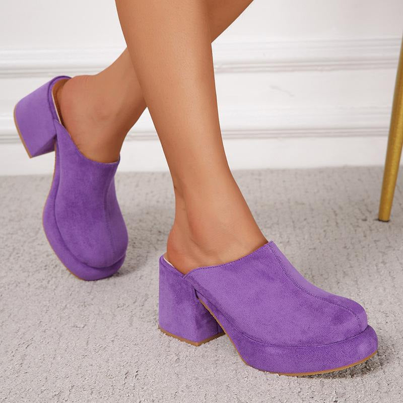 Suede Chunky Mules Heeled Pumps Newgew