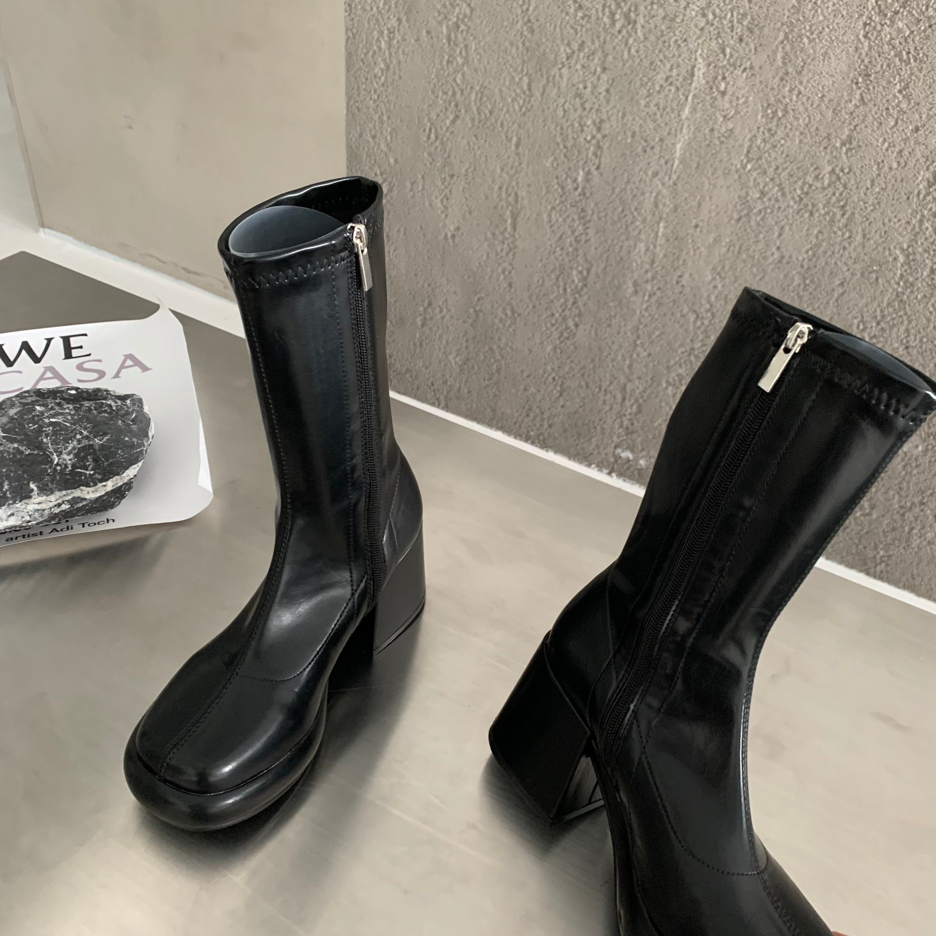 Colorful Thick Heeled Platform Side Zipper Boots Newgew