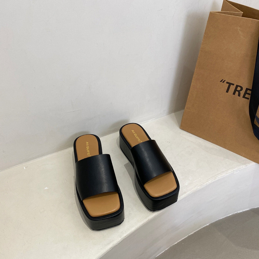 Square-Toe Platform Wedges Slippers Newgew