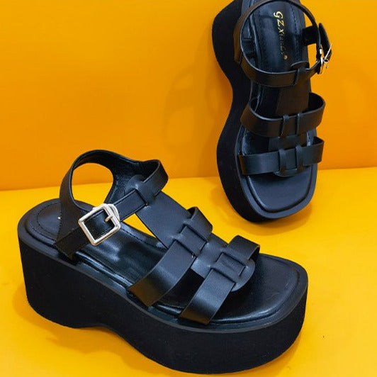 Thick Soled Slope Heeled Roman Sandals Newgew