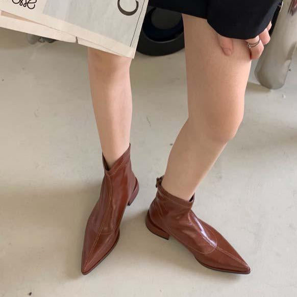 Pointed Toe Flat Patent Leather Boots Newgew