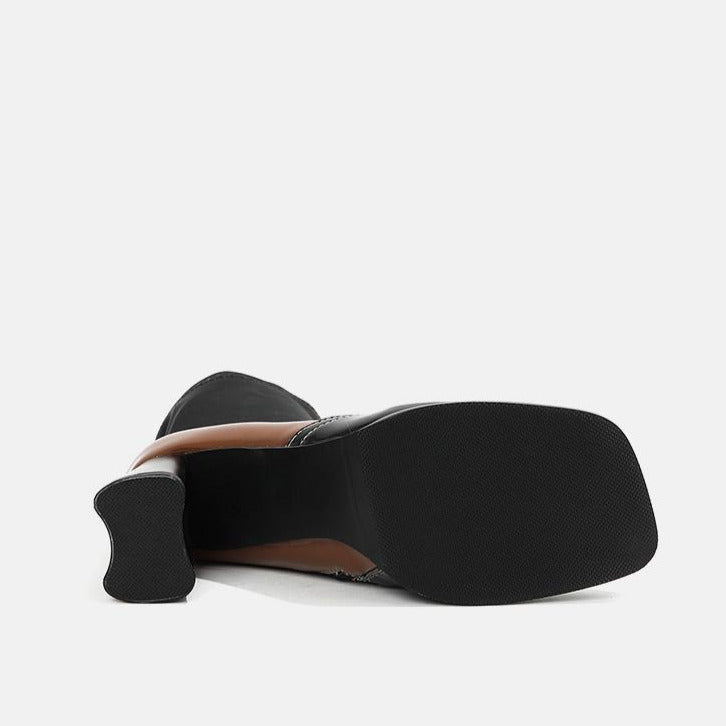 Splicing Thick Heel Square Toe Mid-calf Sock Boots Newgew