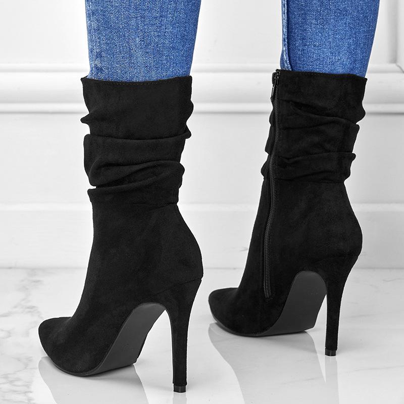 Point Toe Heeled Suede Boots Newgew