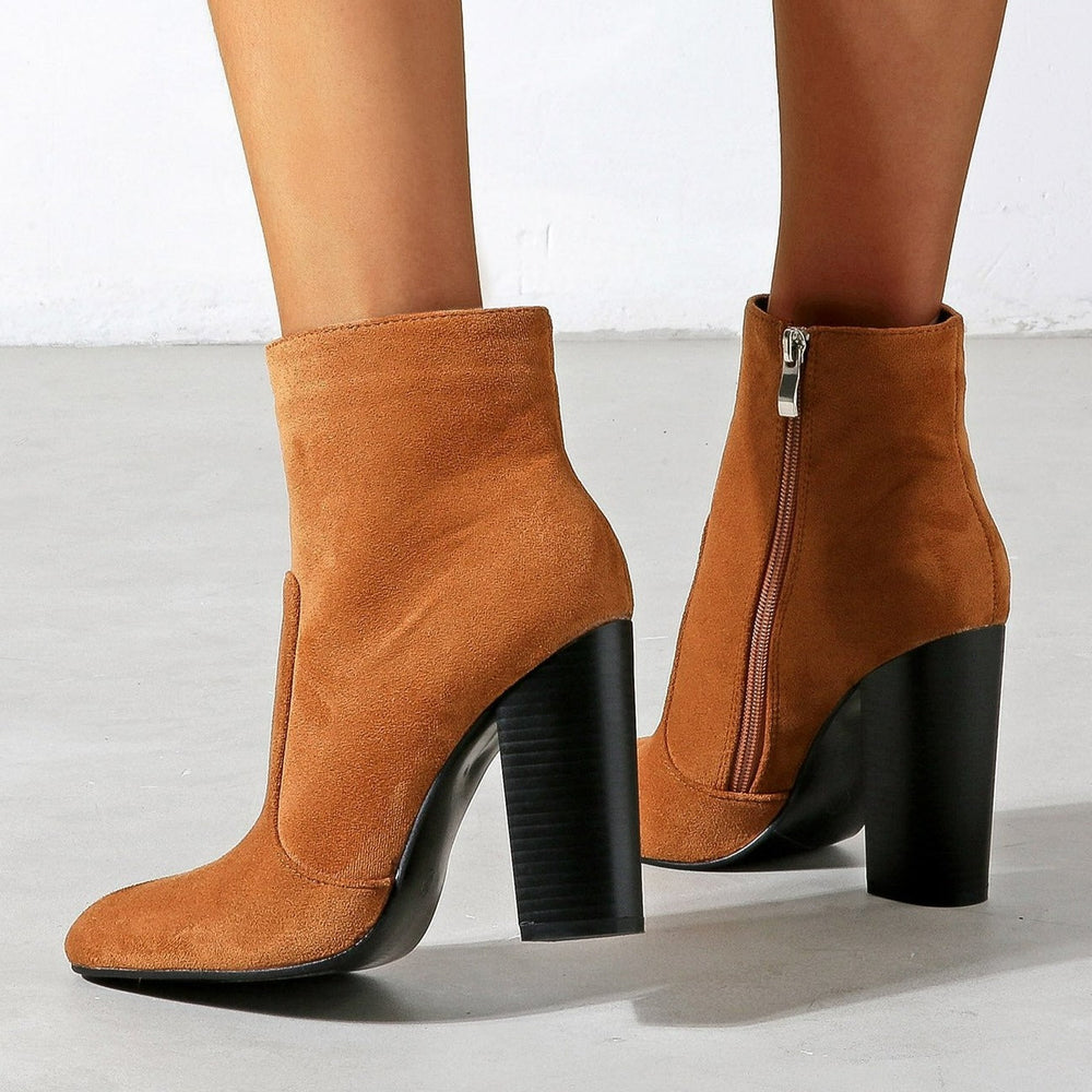 NewThick High Heeled Round Toe Suede Boots Women Newgew