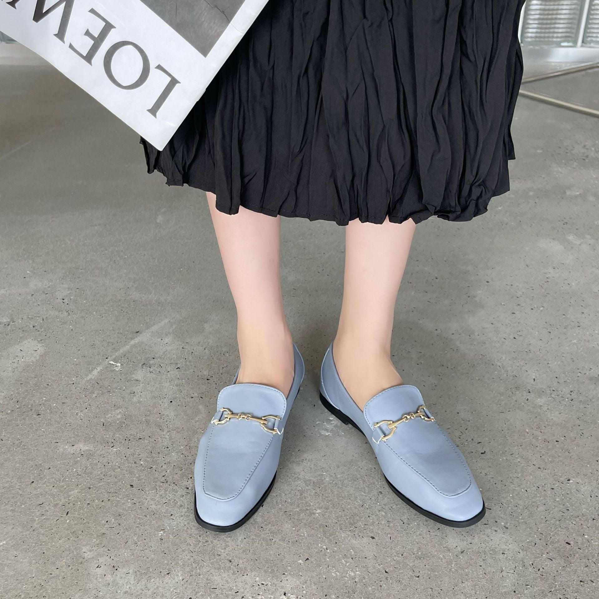 British Style Metal Buckle Loafer Flats Newgew