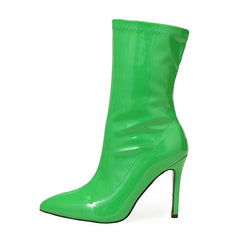 Patent Leather Pointed Toe Stiletto Heel Ankle Boots Minimalist Pointed Toe Stiletto Boots Newgew