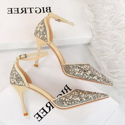 Diamond Piece Element Pointed Toe Fine High Heels Newgew
