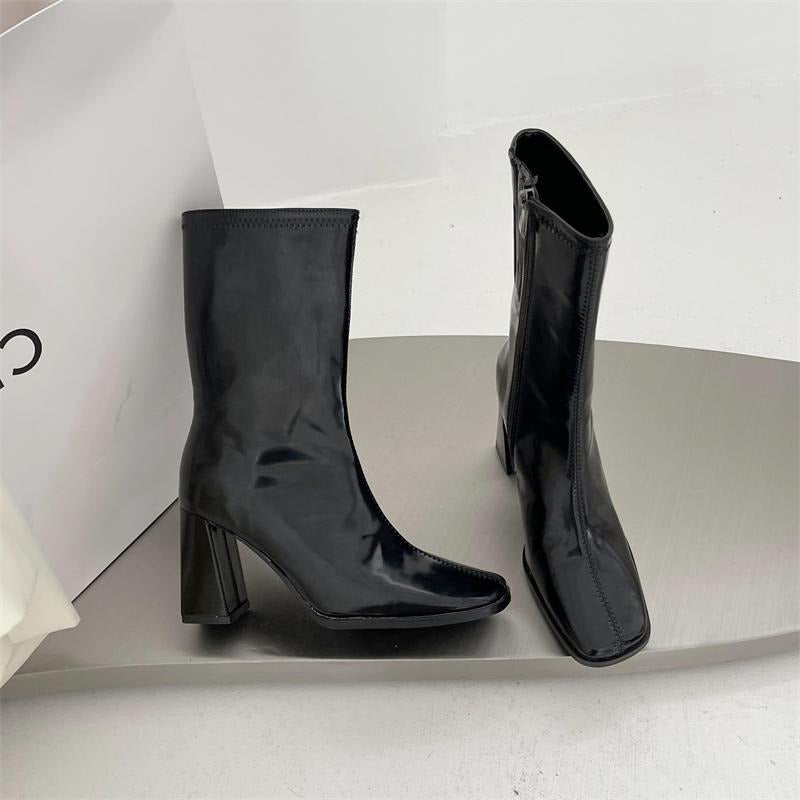 Square Toe High Heeled Short Boots Newgew