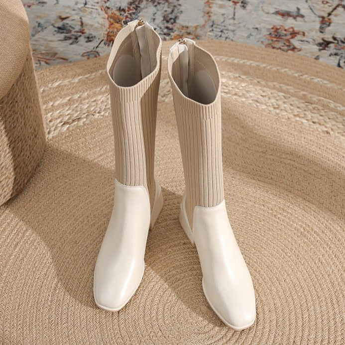 Square Toe chunky heeled long sock boots Newgew