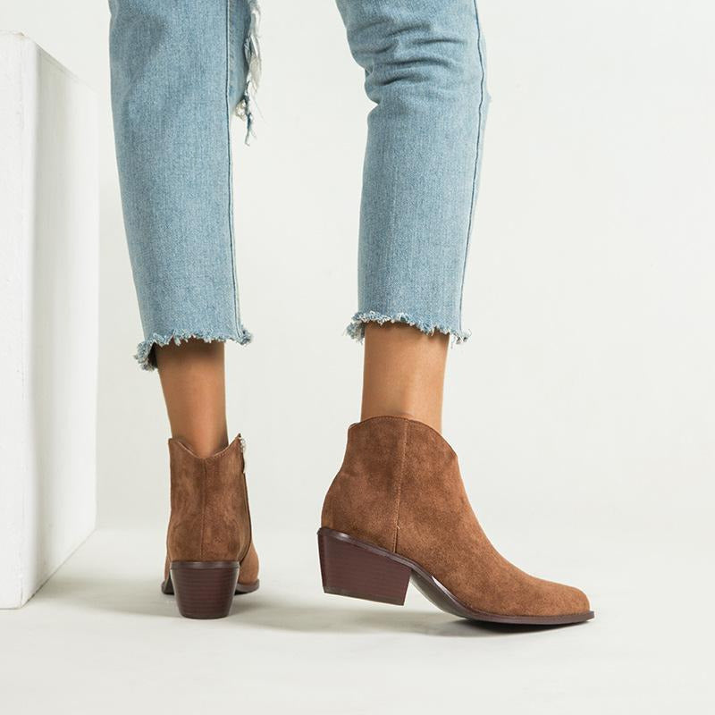 Retro Thick Heeled Side Zipper Boots Newgew