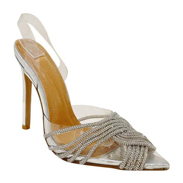 NewRhinestone Woven High Heel Pointed Toe Toots Newgew