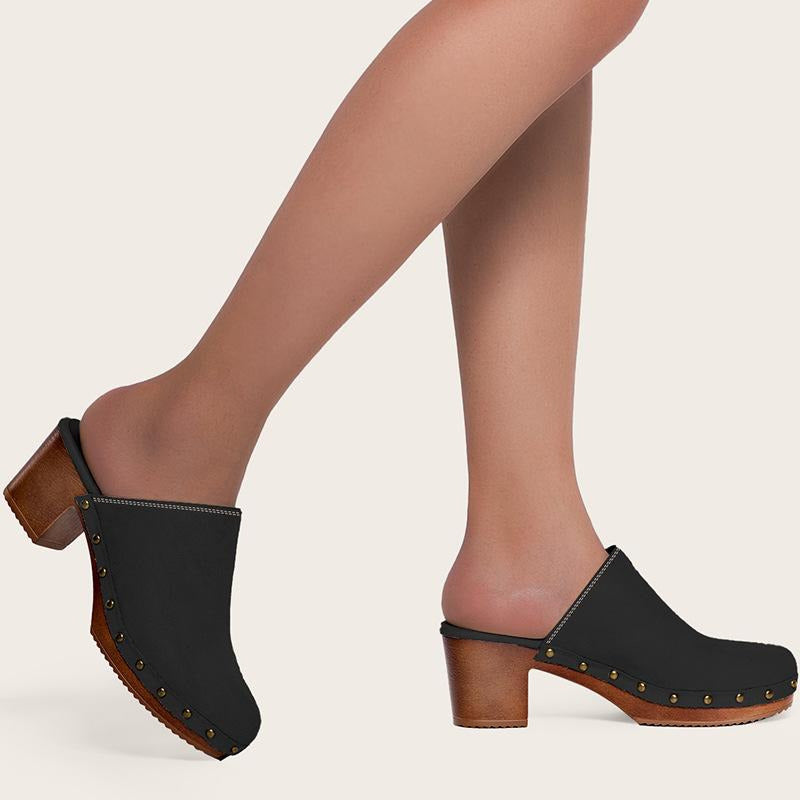 Chunky Heeled Mule Clogs Pumps Newgew