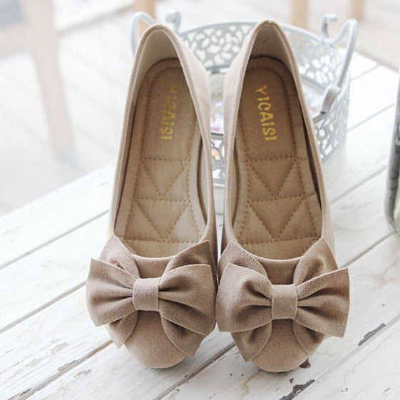 Bow Decor Suede Ballet Flats Newgew