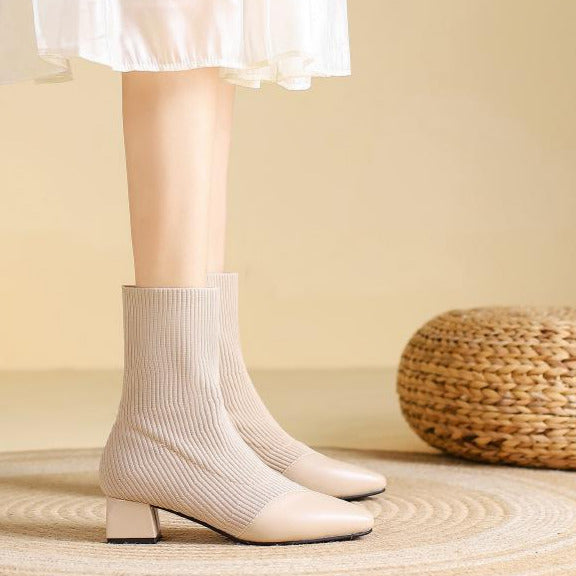 Chunky Heels Knit Stretch Sock Boots Newgew