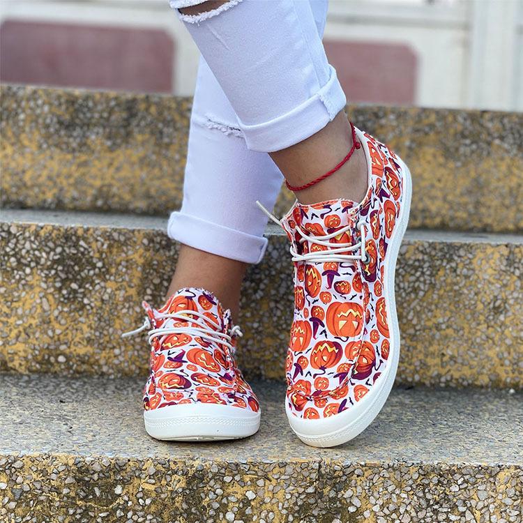 Halloween Pumpkin Flat Casual Sneakers Newgew