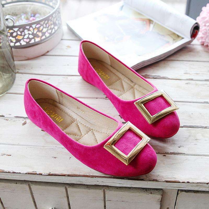 Buckle Decor Suede Ballet Flats Newgew