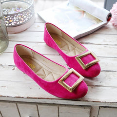 Buckle Decor Suede Ballet Flats Newgew