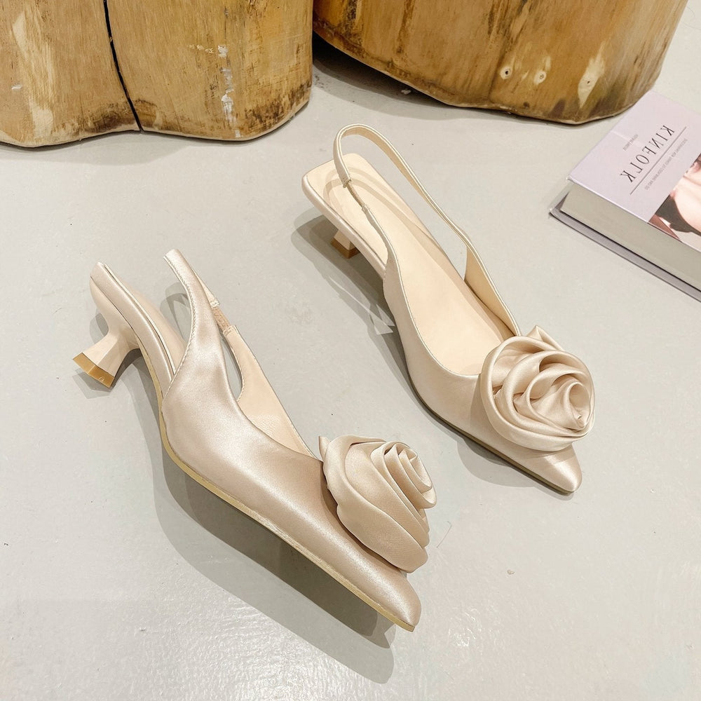 Pointed Toe Flower Decorated Open Heeled Sandals Newgew