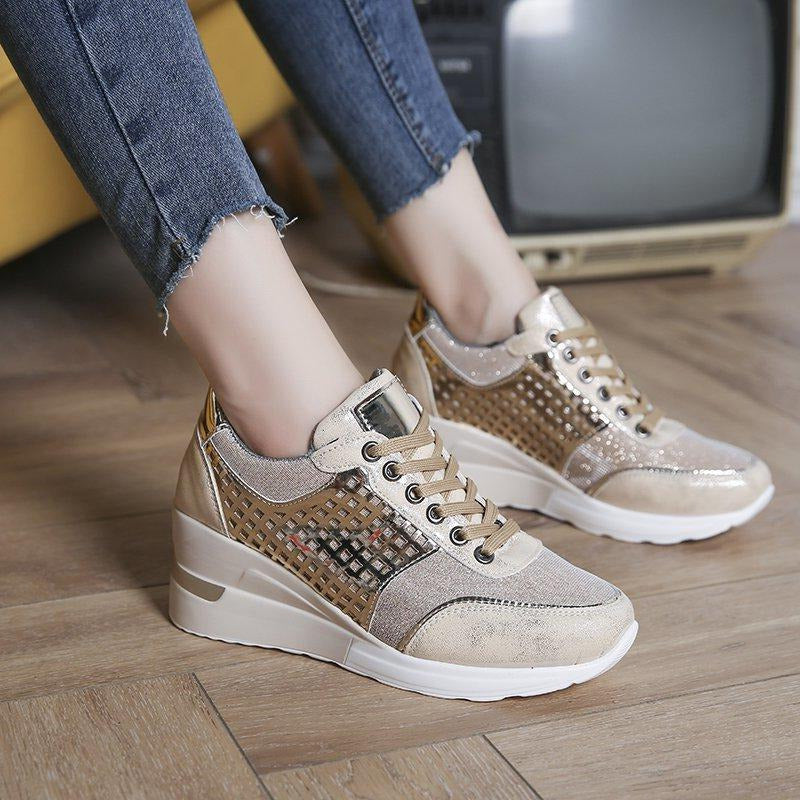 Sequin Cutout Wedge Heel Sneakers Newgew