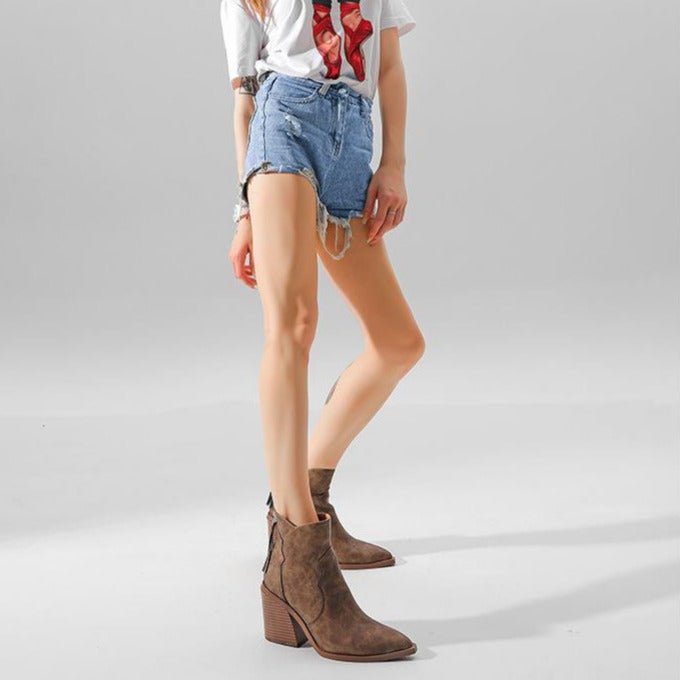 Faux Suede Slip On Western Boots Newgew
