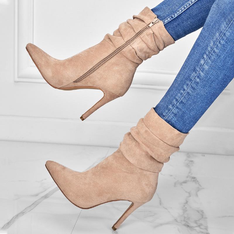 Point Toe Heeled Suede Boots Newgew