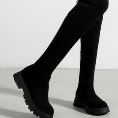Over The Knee Faux Suede Tie Back Boots Newgew