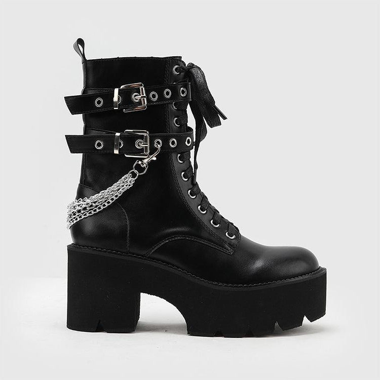 Mid-calf Chunky Heeled Thick-Soled Belt Buckle Martin Boots Newgew