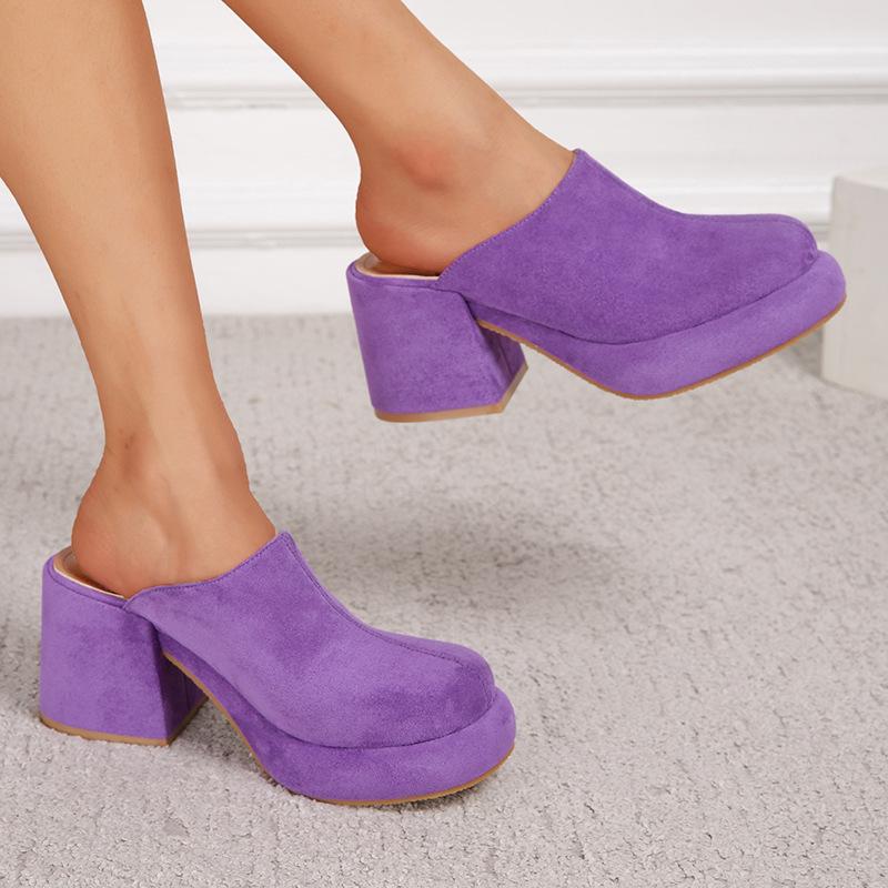 Suede Chunky Mules Heeled Pumps Newgew
