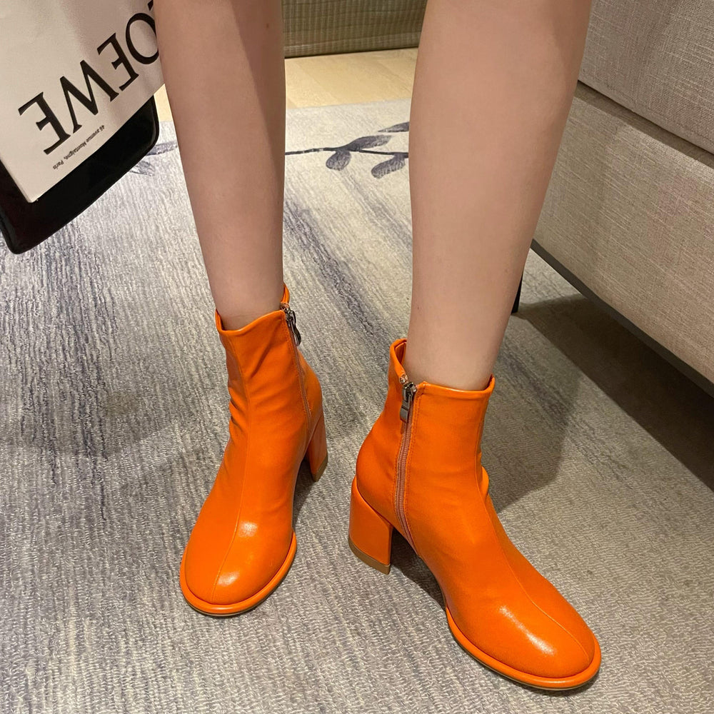 Colorful Thick Heeled Side Zipper Short Boots Newgew