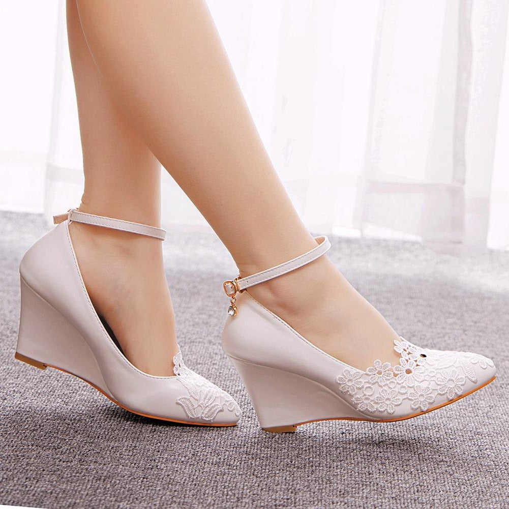 Lace Floral Wedge Heels Newgew