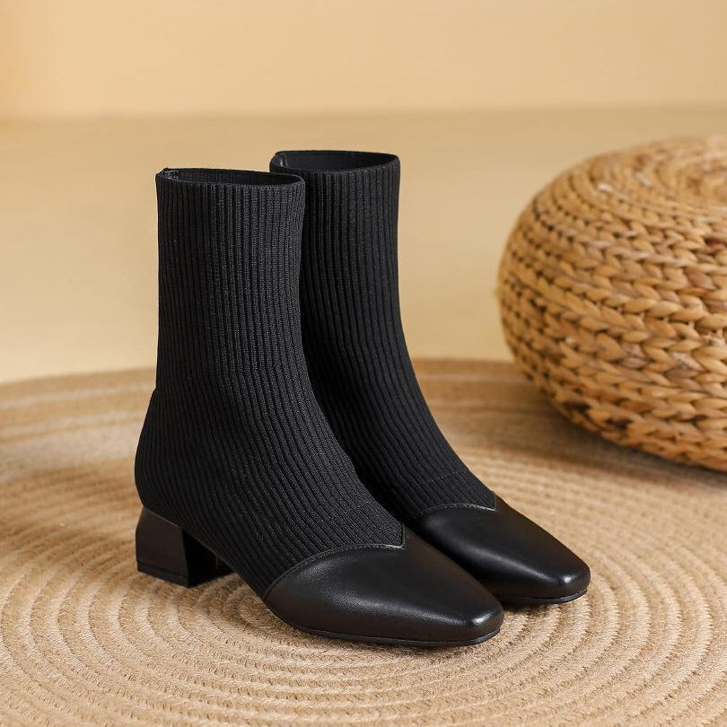 Chunky Heels Knit Stretch Sock Boots Newgew