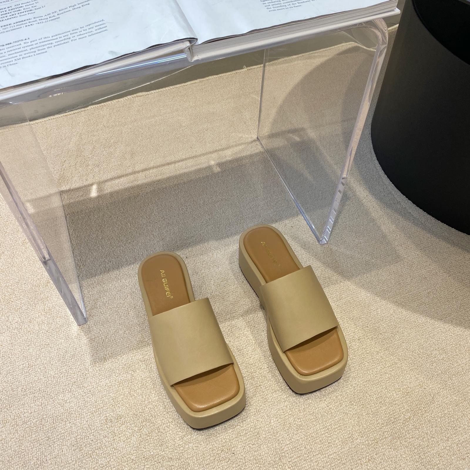 Square-Toe Platform Wedges Slippers Newgew