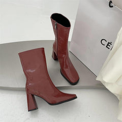 Square Toe High Heeled Short Boots Newgew