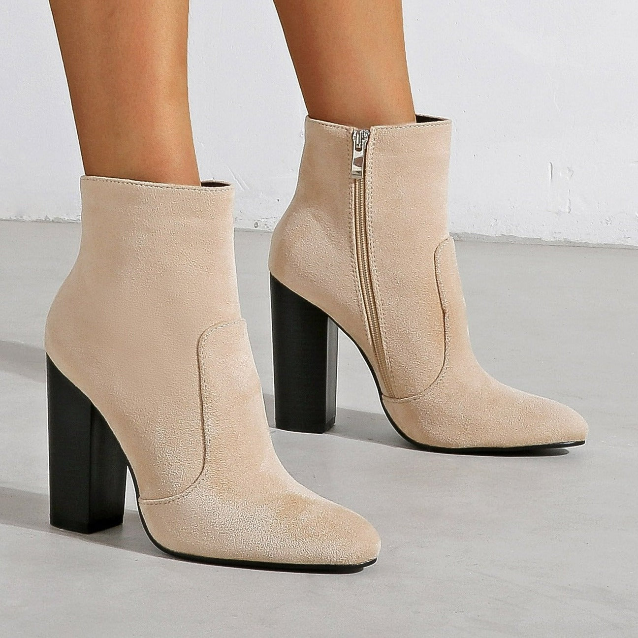 NewThick High Heeled Round Toe Suede Boots Women Newgew