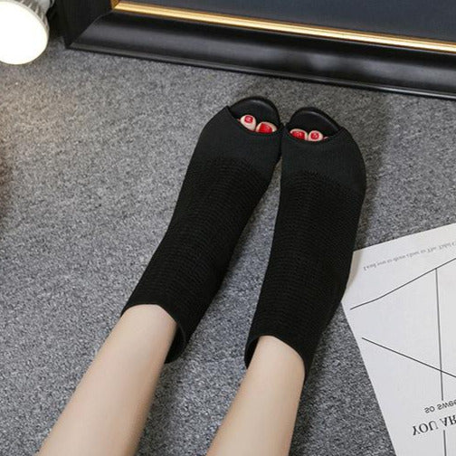 Peep Toe Cutout Stiletto Sock Boots Newgew