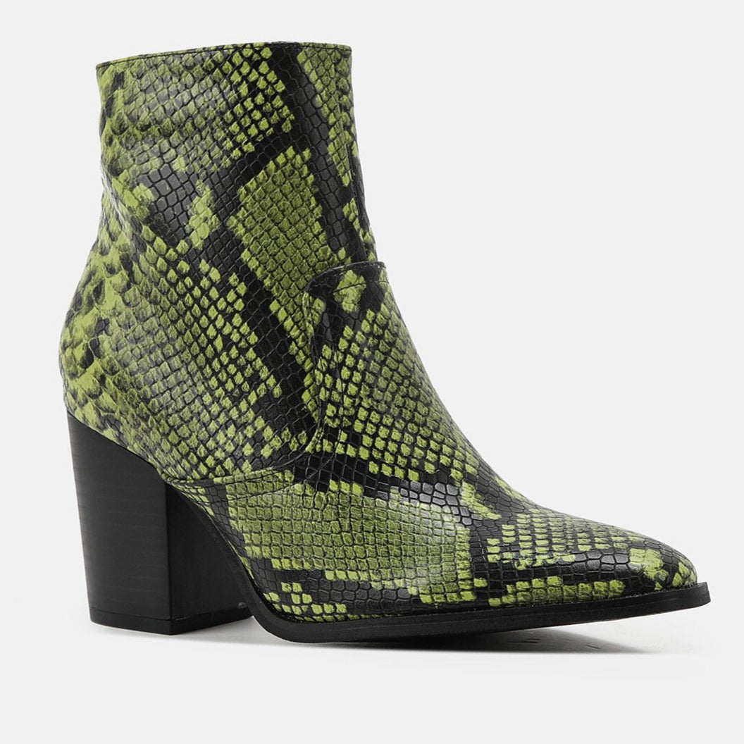 Snake Print Pattern Side Zipper Thick Heeled Boots Newgew