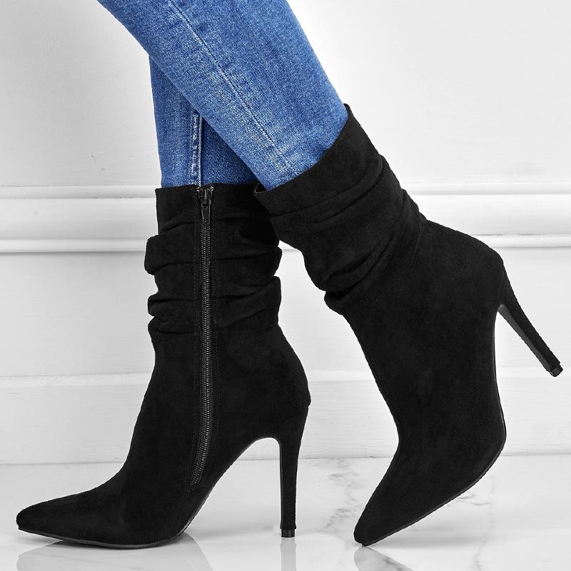 Point Toe Heeled Suede Boots Newgew