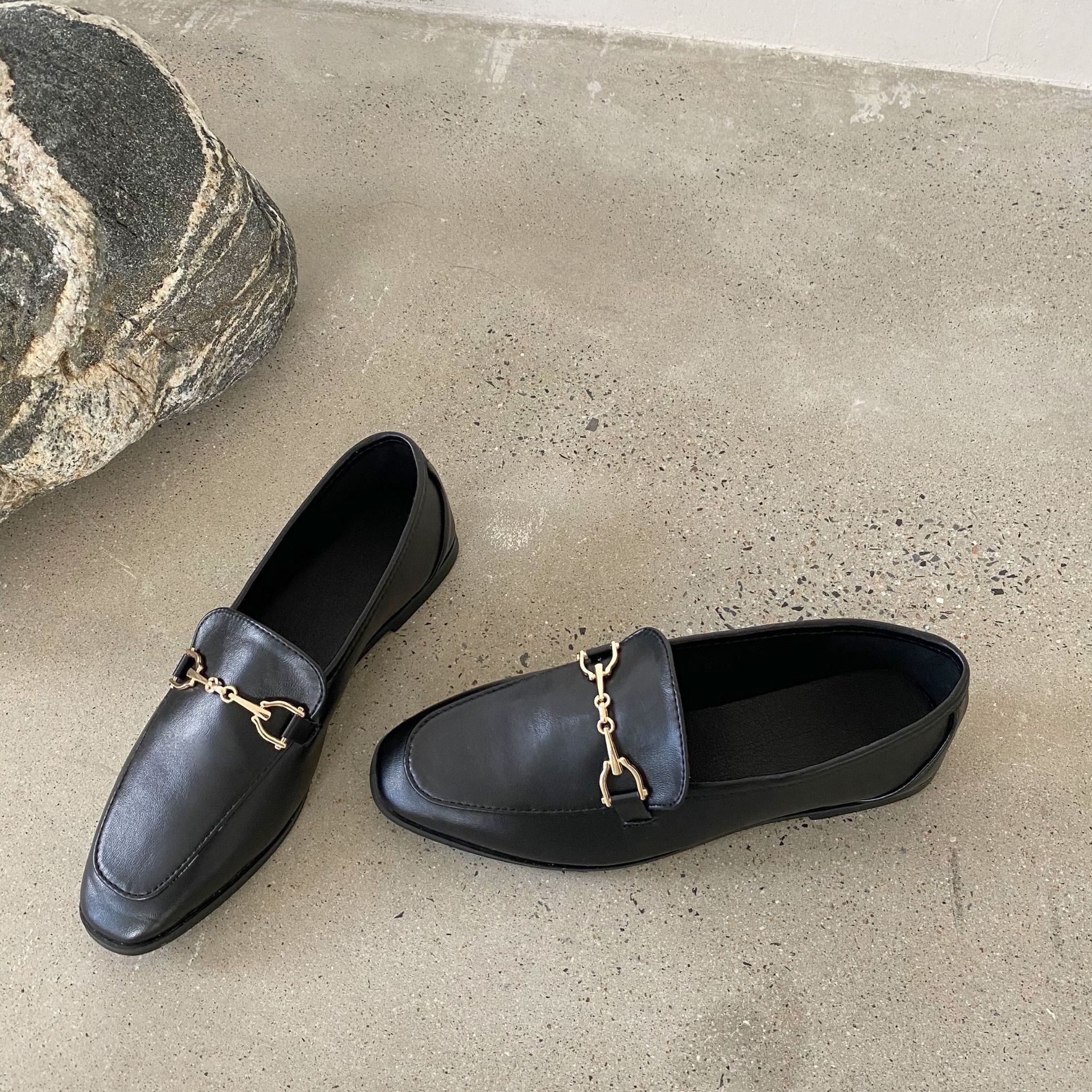 British Style Metal Buckle Loafer Flats Newgew