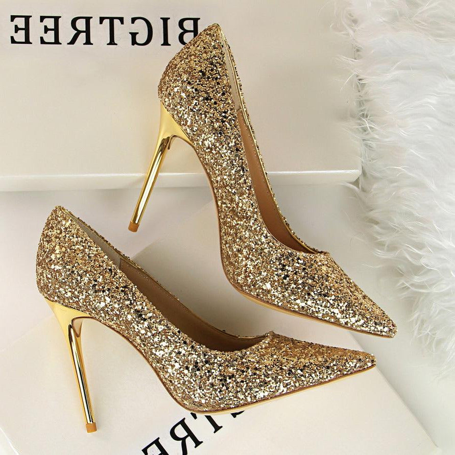 Sequin Decor Point Toe Stiletto Heeled Court Pumps Newgew