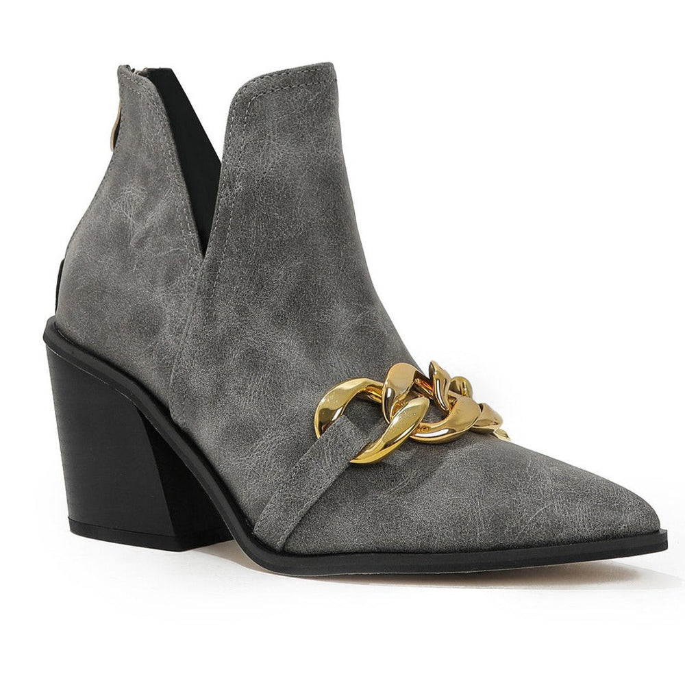 Chunky Heel Pointed Toe Chain Boots Newgew