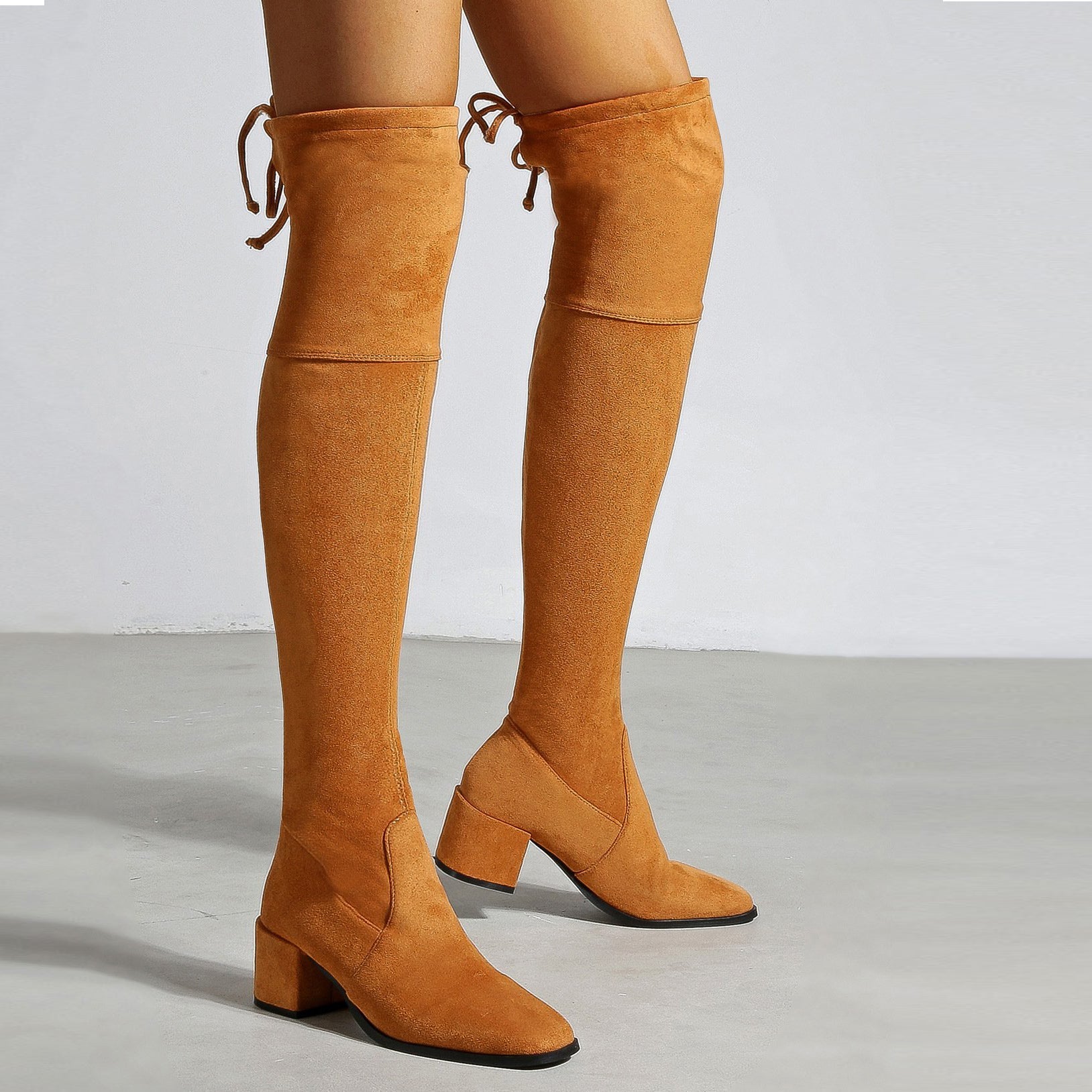 Chunky Heeled Suede Over-the-knee High Boots Newgew