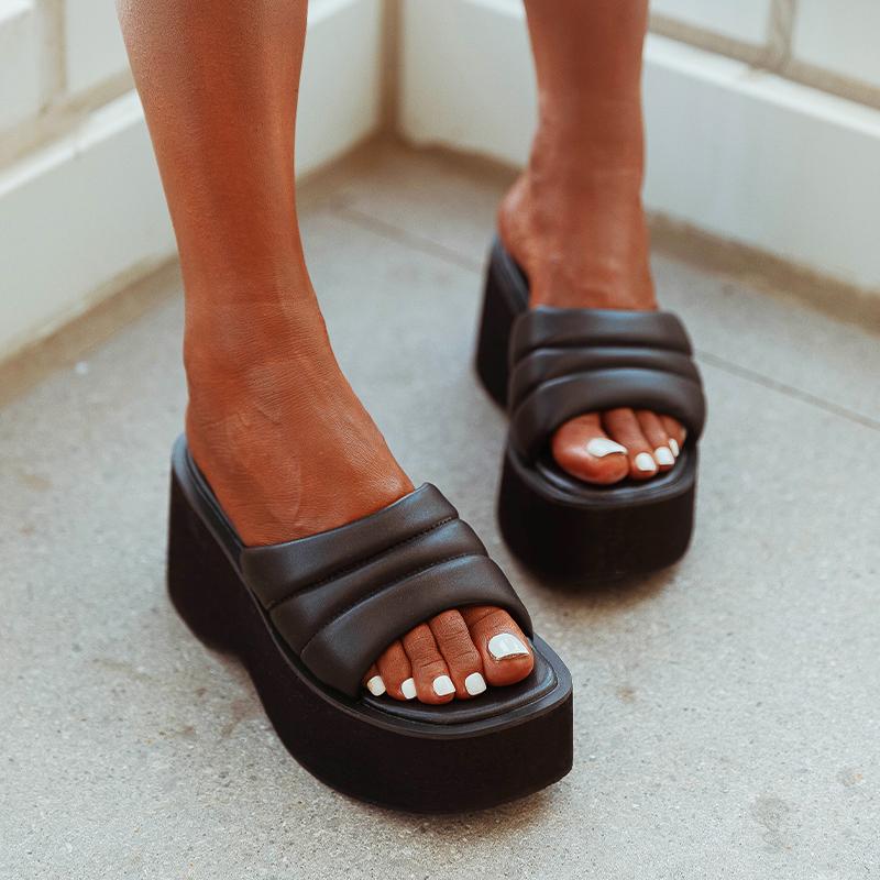 Slope Heeled Thick Soled Square Toe Sandals Newgew