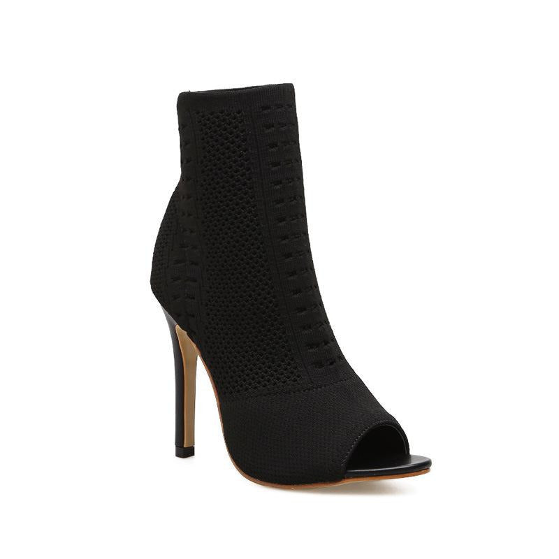 Peep Toe Cutout Stiletto Sock Boots Newgew