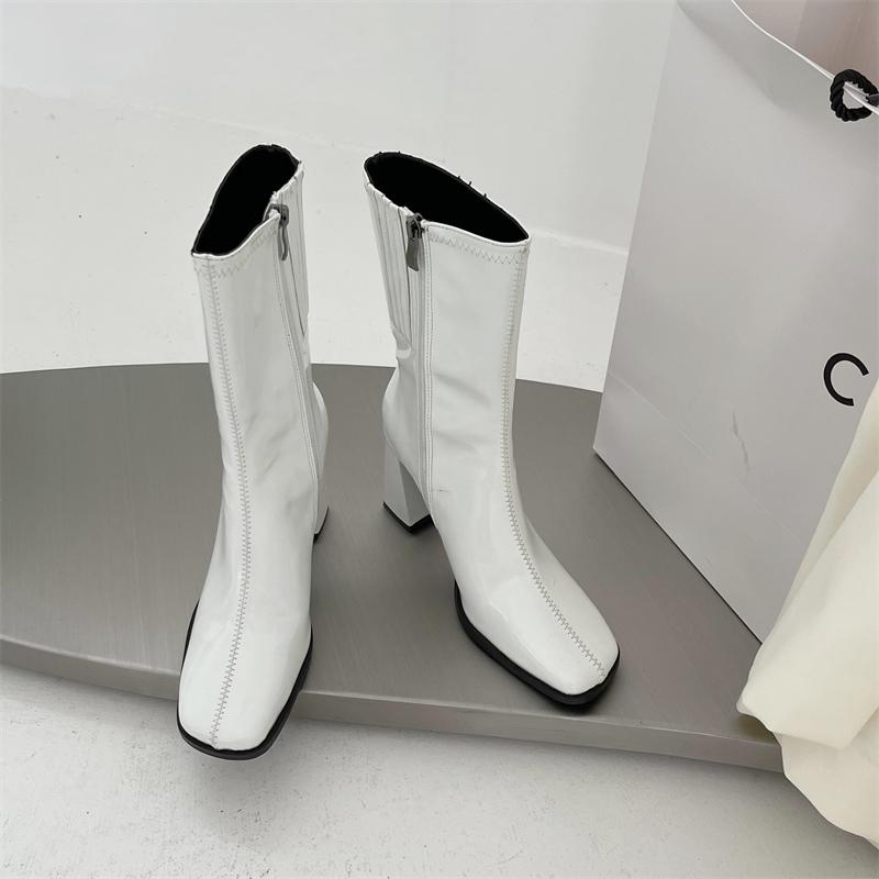 Square Toe High Heeled Short Boots Newgew