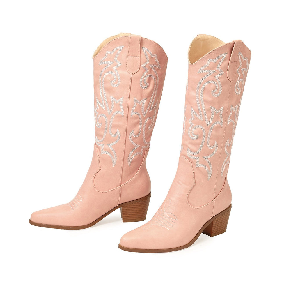Vintage Chunky Heeled Embroidered Western Boots Newgew