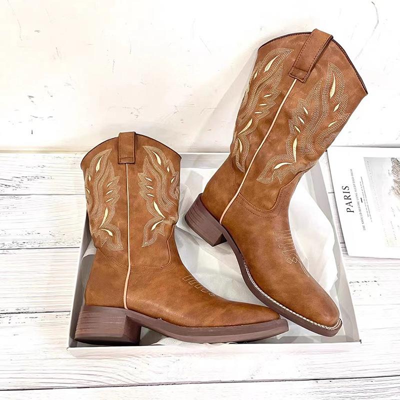 Retro Square Toe Western Cowboy Boots Newgew