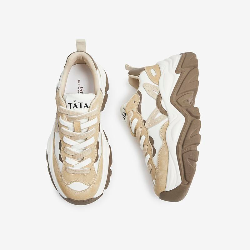 Front Lace-up Clashing Thick-soled Sneakers Newgew