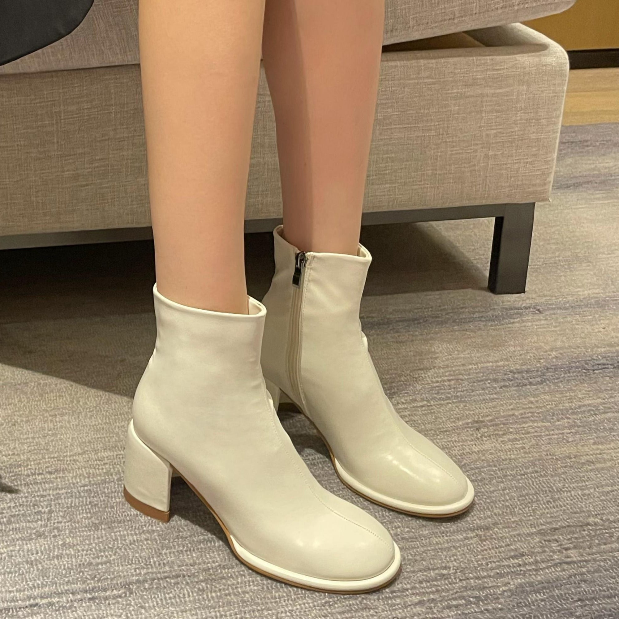 Colorful Thick Heeled Side Zipper Short Boots Newgew