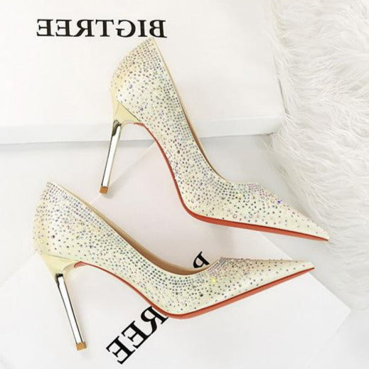 Rhinestone Decor Glitter Stiletto Heeled Court Pumps Newgew