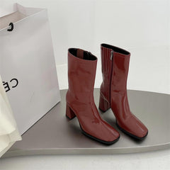 Square Toe High Heeled Short Boots Newgew